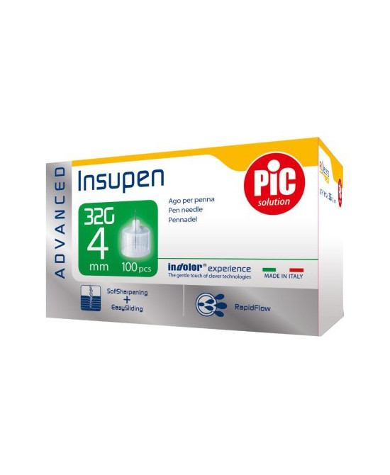 AGO PENNA INSULINA PIC INSUPEN ADVANCED GAUGE 32X4 MM 100 PEZZI - farmascienza.it