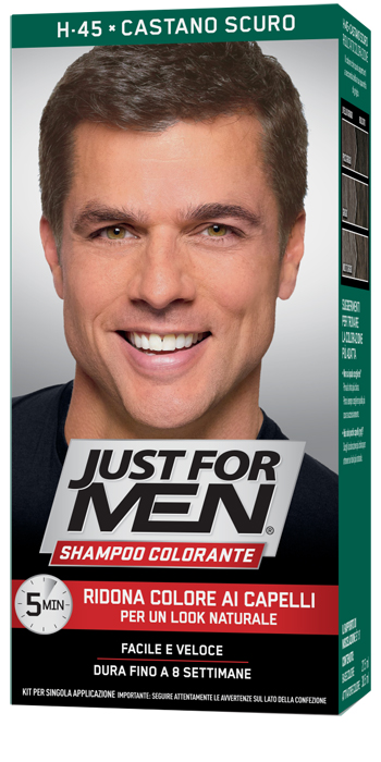 JUST FOR MEN SHAMPOO COLORANTE H45 CASTANO SCURO ATTIVATORE CHIARO 38,5 ML + BASE COLORE 27,5 ML - farmascienza.it