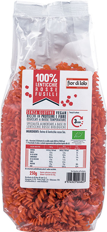 FUSILLI DI LENTICCHIE ROSSE BIO 250 G - farmascienza.it