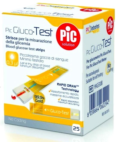 STRISCE MISURAZIONE GLICEMIA PIC GLUCOTEST 25 PEZZI - farmascienza.it