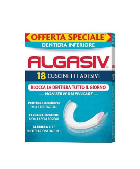 ALGASIV ADESIVO PER PROTESI DENTARIA INFERIORE 15 PEZZI OFFERTA SPECIALE + 3 PEZZI - farmascienza.it