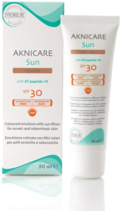 CREMA COLORATA PROTETTIVA SOLARE PER PELLE ACNEICA AKNICARE SUN TEINTEE' DORE' TUBETTO 50 ML - farmascienza.it