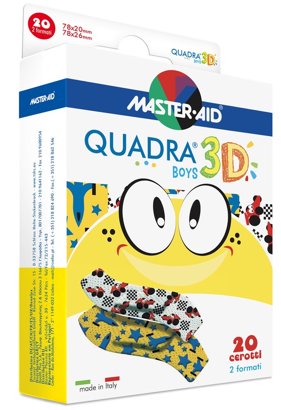 CEROTTO MASTER-AID QUADRA 3D BOYS 20 PEZZI ASSORTITI - farmascienza.it