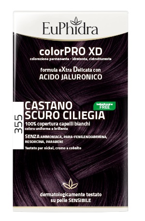 EUPHIDRA COLORPRO XD 355 CASTANO SCURO CILIEGIA GEL COLORANTE CAPELLI IN FLACONE + ATTIVANTE + BALSAMO + GUANTI - farmascienza.it