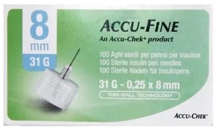 AGO PER PENNA DA INSULINA ACCU-FINE PEN NEEDLE ACCU-CHEK GAUGE 31 X 8MM 100 PEZZI - farmascienza.it