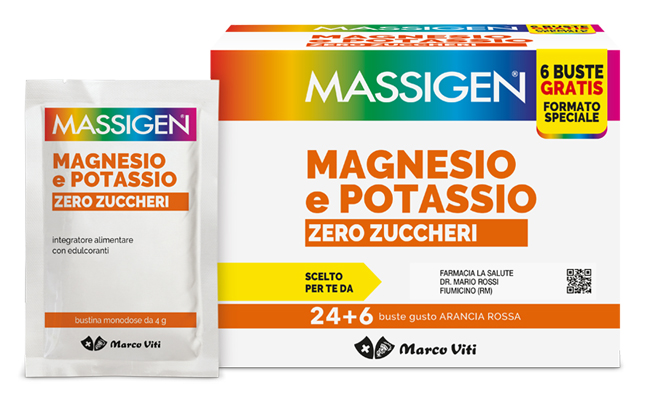 MASSIGEN MAGNESIO POTASSIO ZERO ZUCCHERO 24 BUSTINE + 6 BUSTINE - farmascienza.it