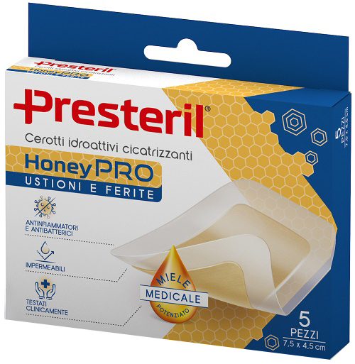 CEROTTO IDROATTIVO CICATRIZZANTE PRESTERIL HONEYPRO 5X7 CM 5 PEZZI - farmascienza.it