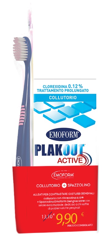 EMOFORM PLAK OUT ACTIVE COLLUTORIO 0,12% CLOREXIDINA 200 ML + EMOFORM GENGIVE SANE SPAZZOLINO - farmascienza.it