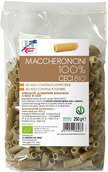 LA FINESTRA SUL CIELO MACCHERONCINI CECI 100% BIO 250 G - farmascienza.it