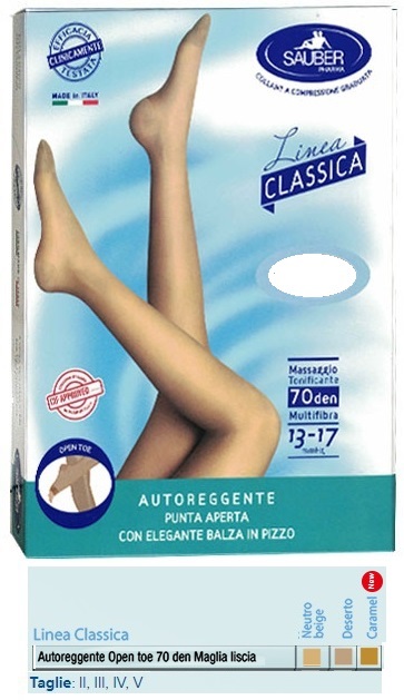 SAUBER AUTOREGGENTE OPEN TOE MAGLIA LISCIA 70 DEN COLORE NEUTRO BEIGE TAGLIA 2 LINEA CLASSICA - farmascienza.it