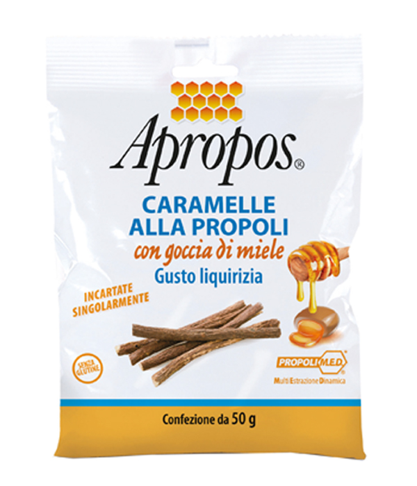 APROPOS CARAMELLE ALLA PROPOLI CON GOCCIA DI MIELE GUSTO LIQUIRIZIA 50 G - farmascienza.it