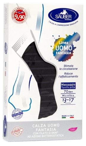 SAUBER CALZA UOMO FANTASIA Q-SKIN 70 DEN NERO RIGA SOTTILE DENIM TAGLIA G PROMO - farmascienza.it