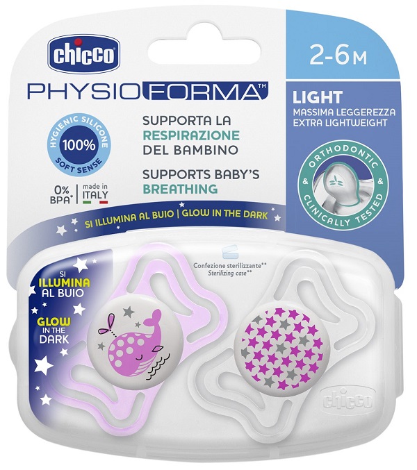 CHICCO SUCCHIETTO LIGHT LUMINOSO SILICONE 2-6 MESI 2 PEZZI - farmascienza.it