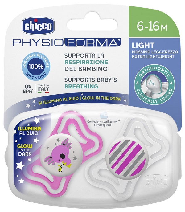 CHICCO SUCCHIETTO LIGHT LUMINOSO SILICONE 6-16 MESI 2 PEZZI - farmascienza.it