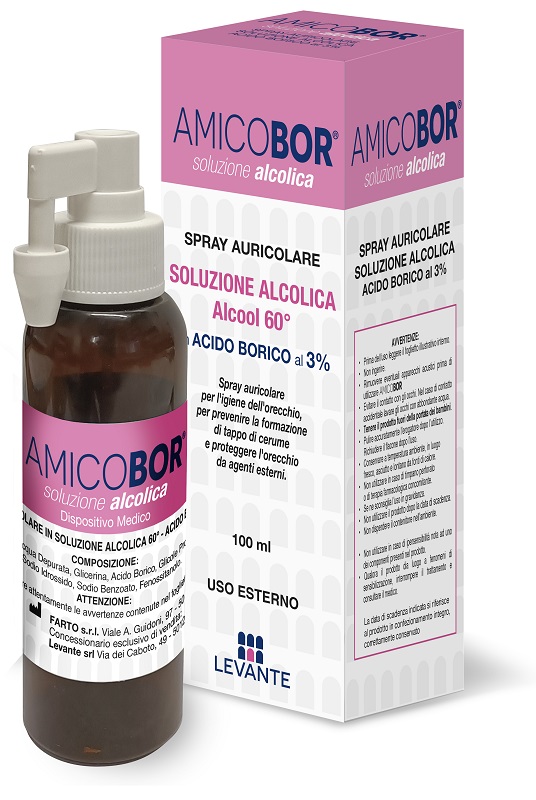SOLUZIONE ALCOLICA PER IRRIGAZIONE DELL'ORECCHIO AMICOBOR 100 ML - farmascienza.it